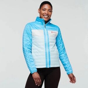 Cotopaxi Capa Insulated Hooded Jacket Women's. Blue and white. Size small. New